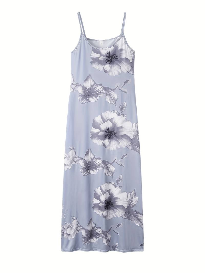 Rhea Slim Maxi Dress with Floral Pattern-Gray-S-State of Style