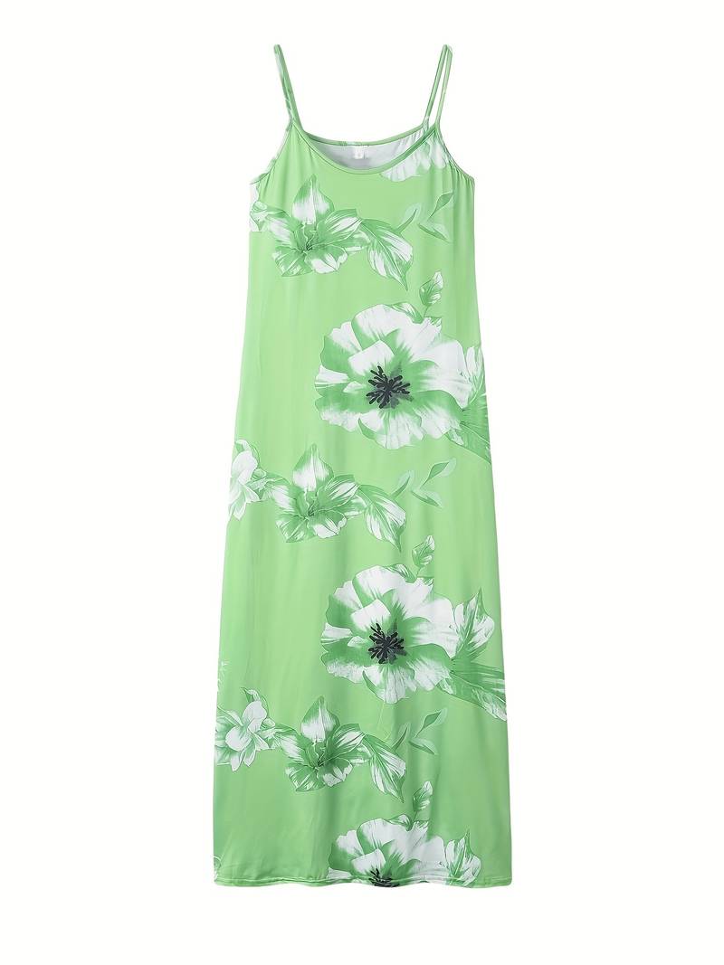 Rhea Slim Maxi Dress with Floral Pattern-Green-S-State of Style
