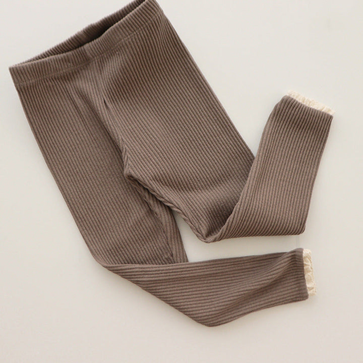 Ribbed Baby Leggings with Lace for Girls-Coffee-0-6 months-State of Style