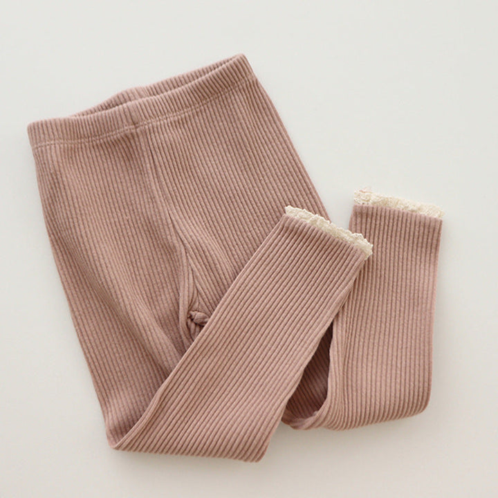Ribbed Baby Leggings with Lace for Girls-Pink-0-6 months-State of Style