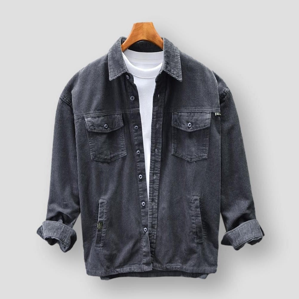 Ribbed Corduroy Men's Shirt - David-Grey-S-State of Style