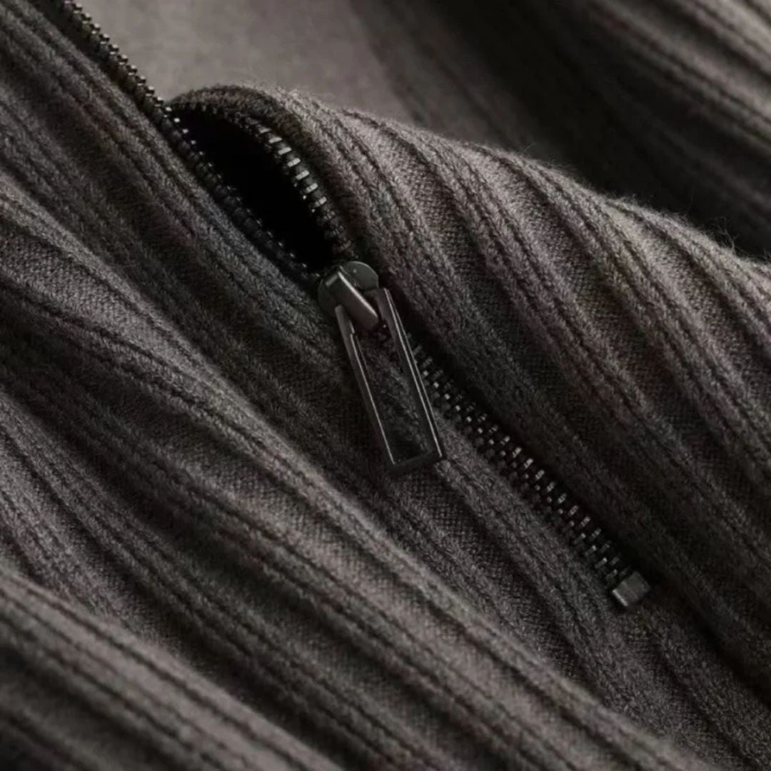Ribbed Zip Sweater | Casual and Warm Men's Knitwear-Gray-S-State of Style