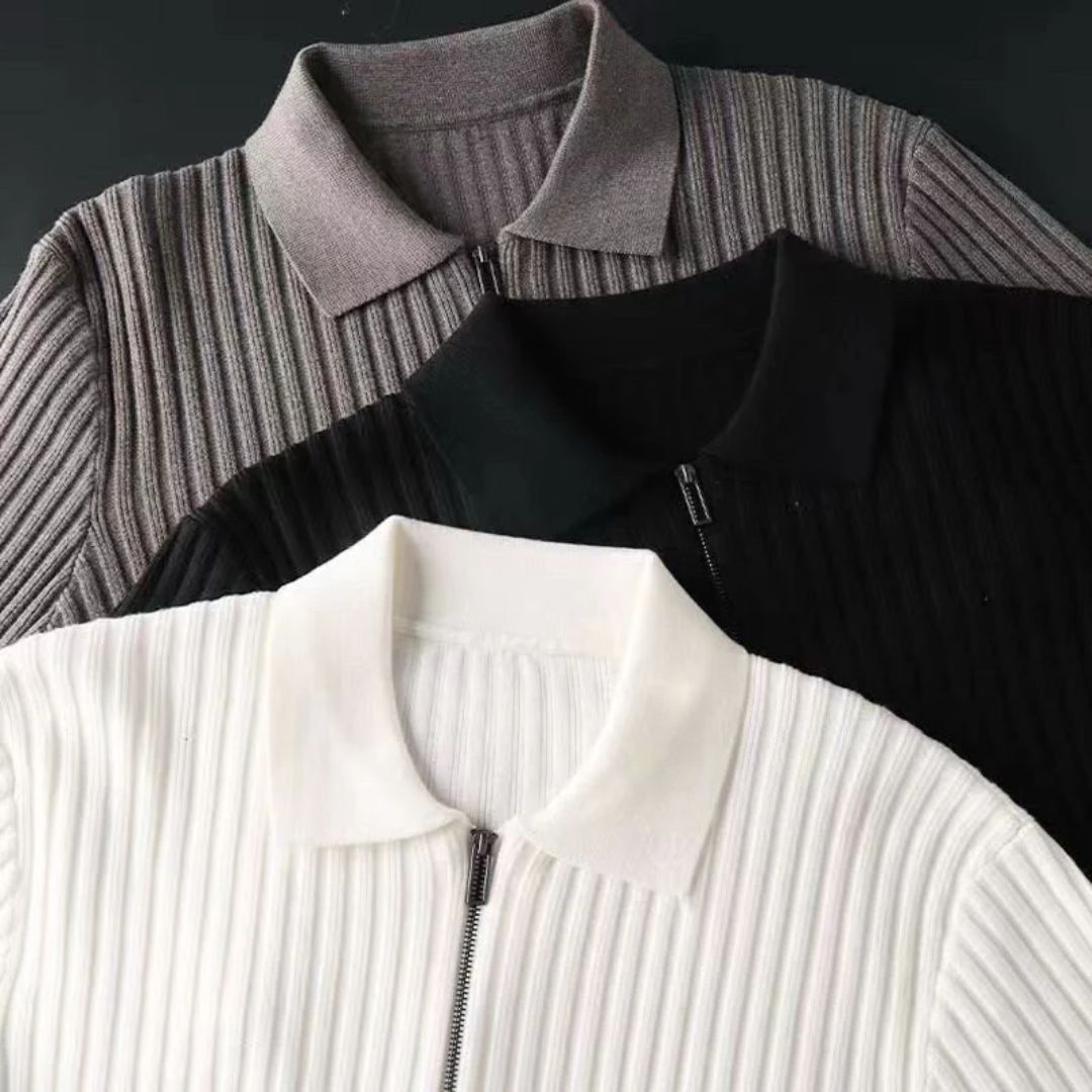 Ribbed Zip Sweater | Casual and Warm Men's Knitwear-Gray-S-State of Style