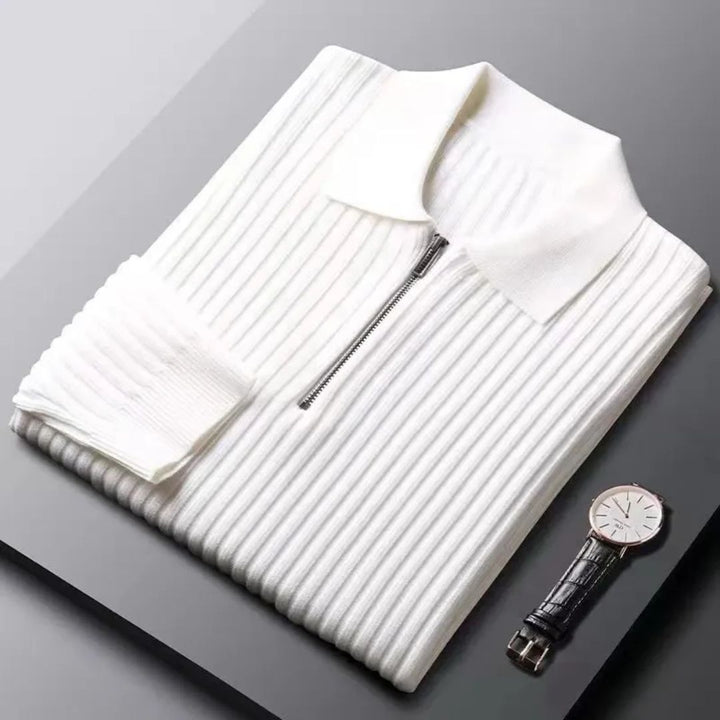 Ribbed Zip Sweater | Casual and Warm Men's Knitwear-White-S-State of Style