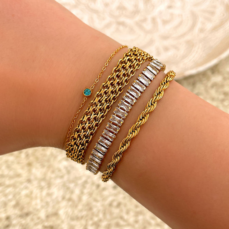 Round Gemstone Birthstone Bracelet-Gold-plated-January-State of Style