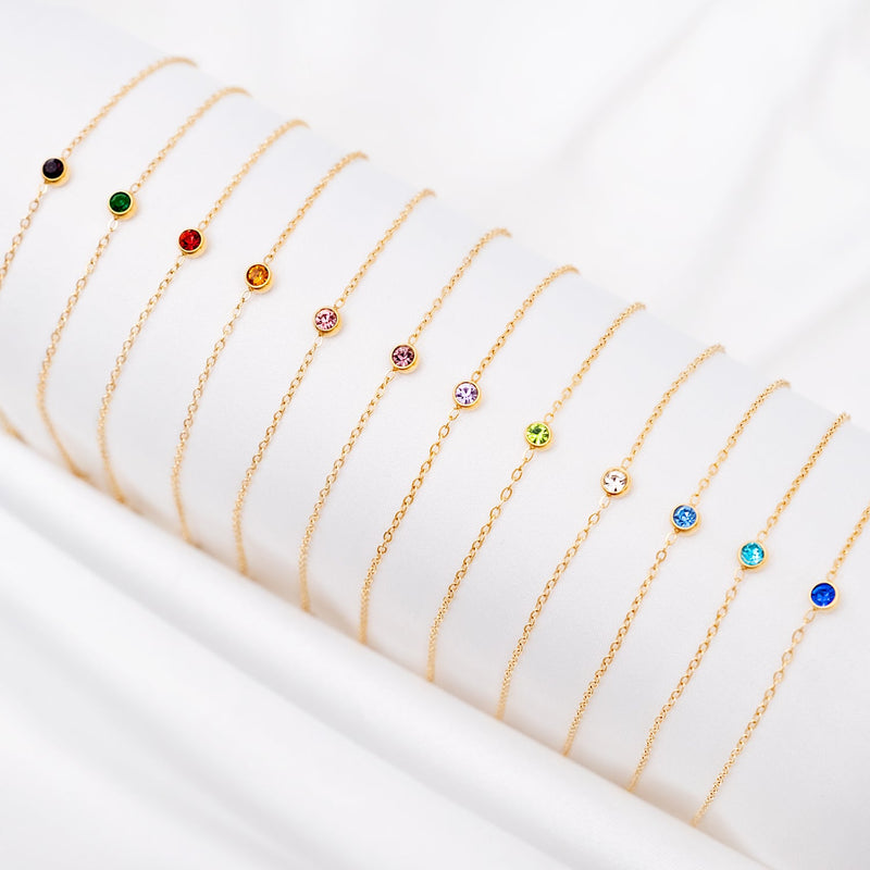 Round Gemstone Birthstone Bracelet-Gold-plated-January-State of Style