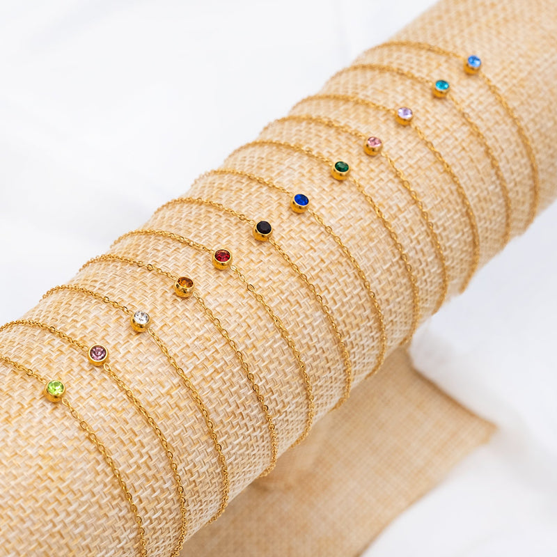 Round Gemstone Birthstone Bracelet-Gold-plated-January-State of Style