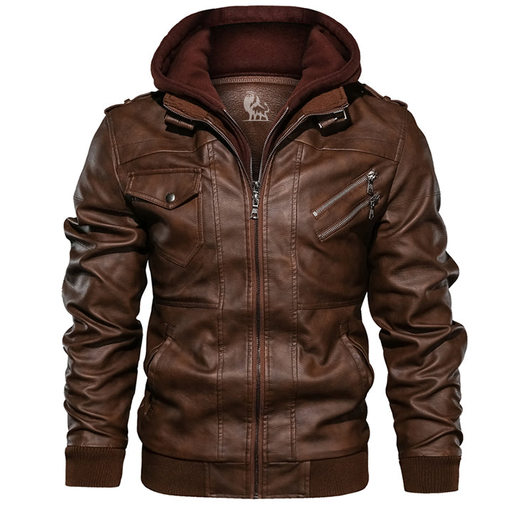 Ryder Men's Faux Leather Jacket with Removable Hood-Brown-S-State of Style
