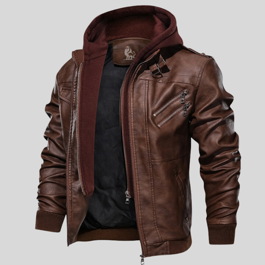 Ryder Men's Faux Leather Jacket with Removable Hood-Brown-S-State of Style