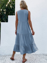 Saskia Radiant Summer Dress with Tiered Hem and Buttons-Blue-S-State of Style