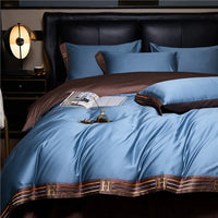 Satin Cotton Embroidered Bedding Set - Luxora-Blue-135x200cm-40x40cm-State of Style