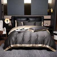Satin Cotton Embroidered Bedding Set - Luxora-Grey-135x200cm-40x40cm-State of Style