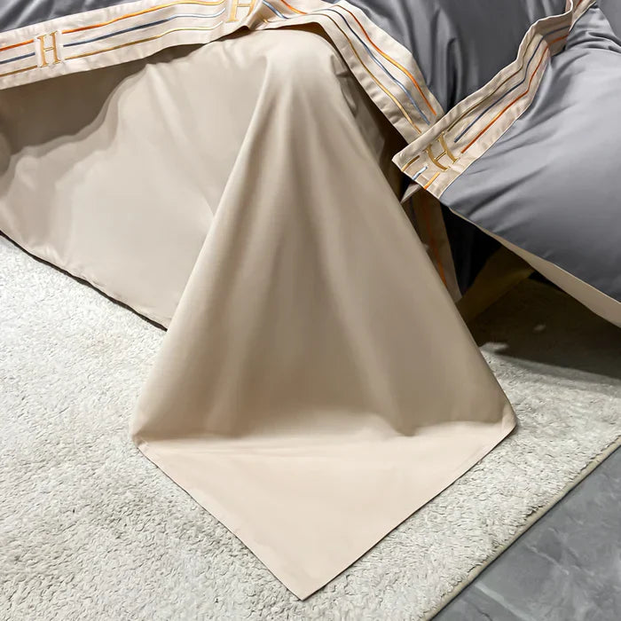 Satin Cotton Embroidered Bedding Set - Luxora-Grey-135x200cm-40x40cm-State of Style