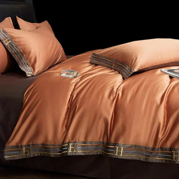 Satin Cotton Embroidered Bedding Set - Luxora-Grey-135x200cm-40x40cm-State of Style