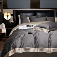 Satin Cotton Embroidered Bedding Set - Luxora-Grey-135x200cm-40x40cm-State of Style