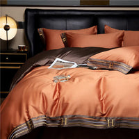 Satin Cotton Embroidered Bedding Set - Luxora-Orange-135x200cm-40x40cm-State of Style