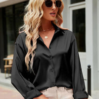 Satin-finish elegant women's blouse – Mireille-Champagne-S-State of Style