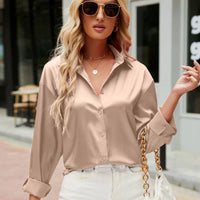 Satin-finish elegant women's blouse – Mireille-Champagne-S-State of Style