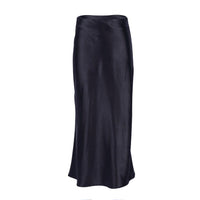 Satin shimmering women's midi skirt in A-line with high waist – Liora-Black-S-State of Style