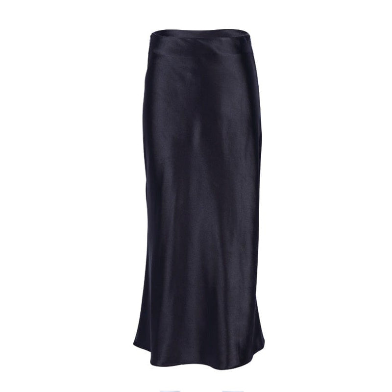 Satin shimmering women's midi skirt in A-line with high waist – Liora-Black-S-State of Style