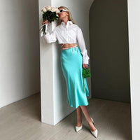 Satin shimmering women's midi skirt in A-line with high waist – Liora-Black-S-State of Style