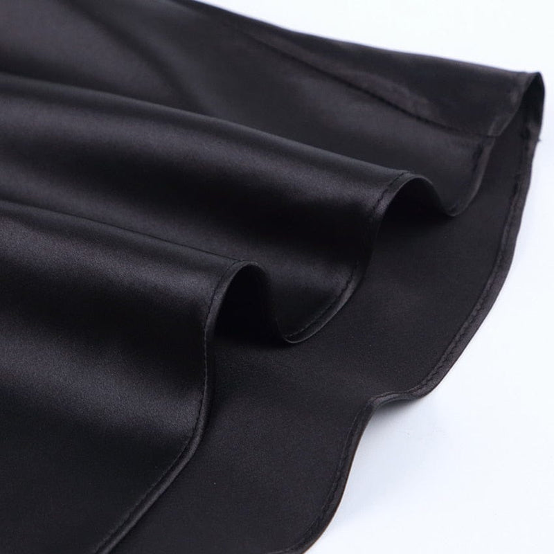 Satin shimmering women's midi skirt in A-line with high waist – Liora-Black-S-State of Style
