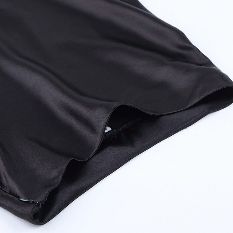 Satin shimmering women's midi skirt in A-line with high waist – Liora-Black-S-State of Style