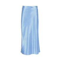 Satin shimmering women's midi skirt in A-line with high waist – Liora-Blue-S-State of Style