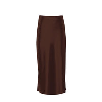 Satin shimmering women's midi skirt in A-line with high waist – Liora-Brown-S-State of Style