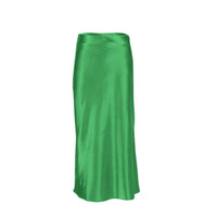 Satin shimmering women's midi skirt in A-line with high waist – Liora-Green-S-State of Style