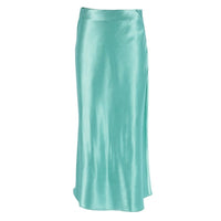 Satin shimmering women's midi skirt in A-line with high waist – Liora-Mint green-S-State of Style