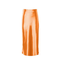 Satin shimmering women's midi skirt in A-line with high waist – Liora-Orange-S-State of Style