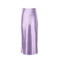 Satin shimmering women's midi skirt in A-line with high waist – Liora-Purple-S-State of Style