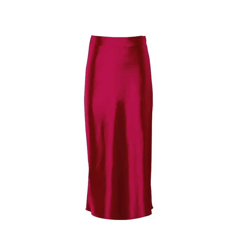 Satin shimmering women's midi skirt in A-line with high waist – Liora-Red-S-State of Style