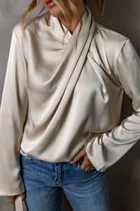 Satin Women's Blouse with Cross Front - Livia-S-State of Style