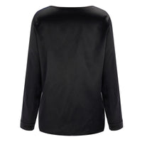 Satin women's shirt with deep V-neck & long sleeves – Daria-Black-S-State of Style