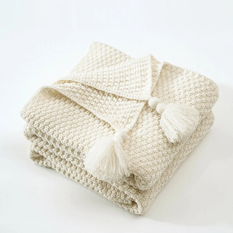Scandinavian Knitted Wool Blanket - Aurora-110x150cm-Beige-State of Style