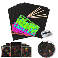 Scratch Card Set with Magical Rainbow Colours – ColorBurst-50× paper + 4× template cards + 5 magical pencils + 1× brush and sharpener-State of Style