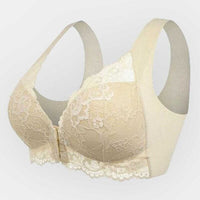 Seamless lace sports bra with front closure - Mireya-Beige-M-State of Style