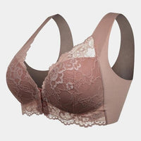 Seamless lace sports bra with front closure - Mireya-Brown-M-State of Style