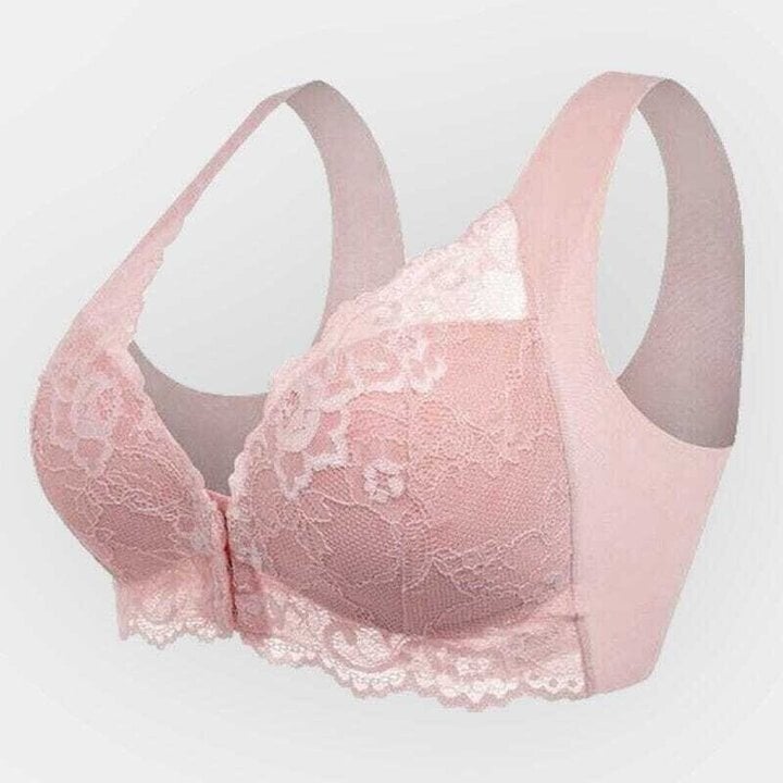 Seamless lace sports bra with front closure - Mireya-Pink-M-State of Style