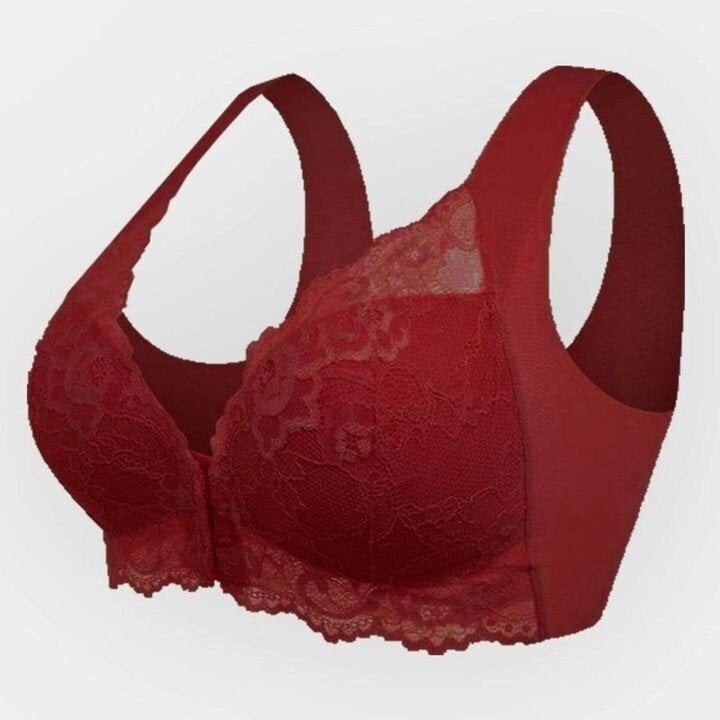 Seamless lace sports bra with front closure - Mireya-Wine red-M-State of Style