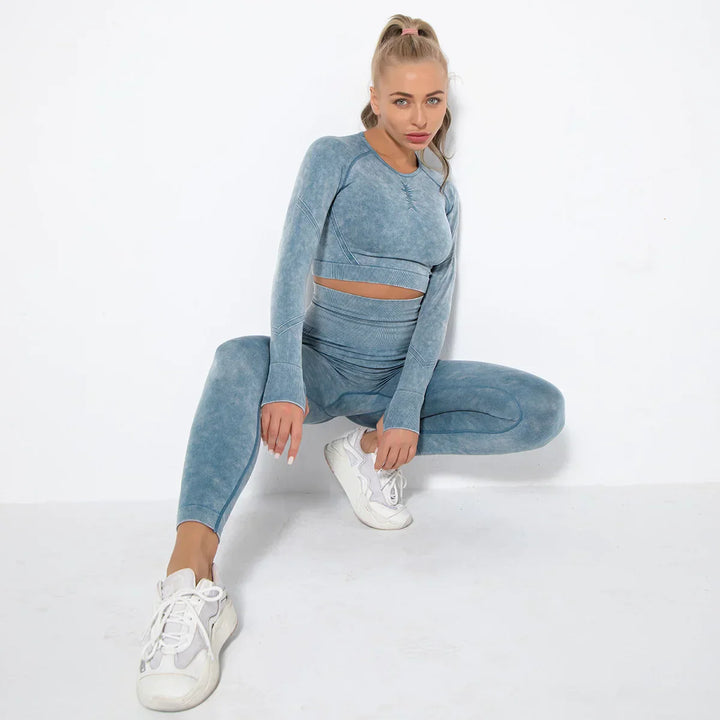 Seamless Women's Yoga Set with Cropped Top - Nova-Burgundy-S-State of Style