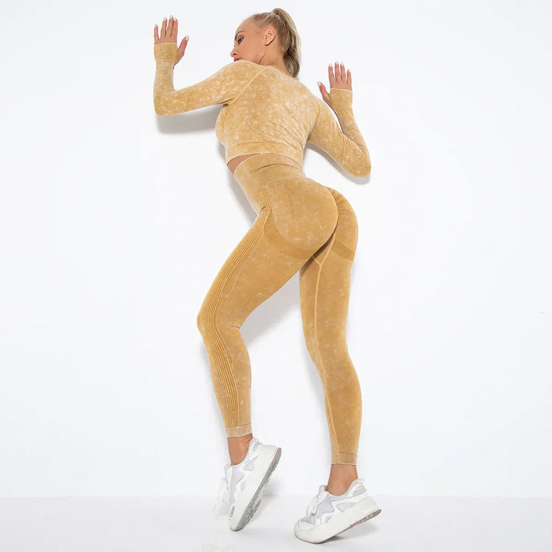 Seamless Women's Yoga Set with Cropped Top - Nova-Burgundy-S-State of Style