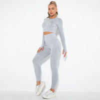 Seamless Women's Yoga Set with Cropped Top - Nova-Light Grey-M-State of Style