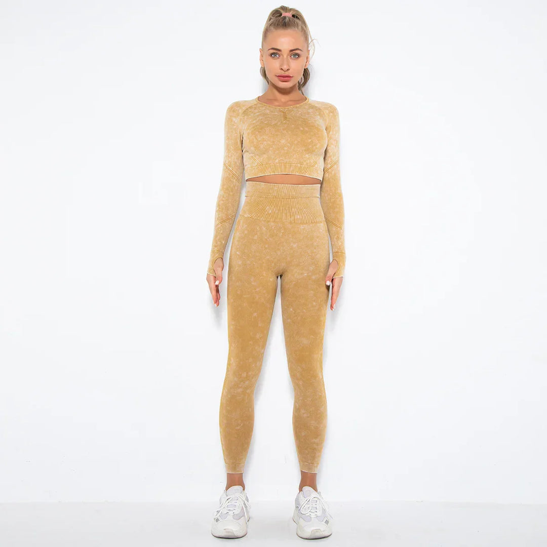 Seamless Women's Yoga Set with Cropped Top - Nova-Yellow-M-State of Style