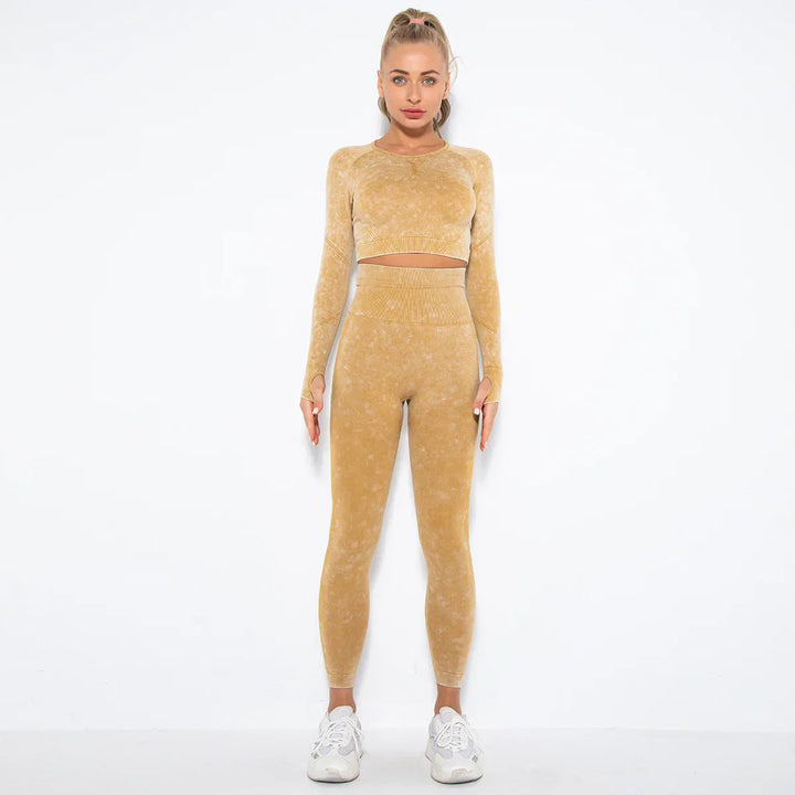 Seamless Women's Yoga Set with Cropped Top - Nova-Yellow-M-State of Style