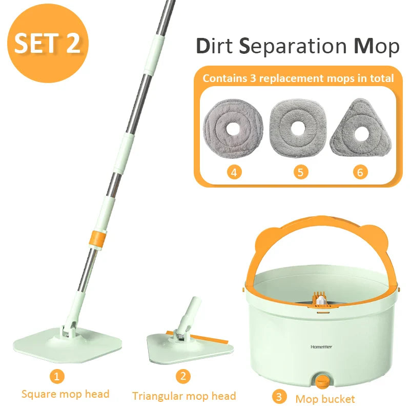 Self-Rotating Flat Mop with Bucket - SpinMop-Set 2-State of Style