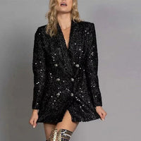 Sequin Blazer Jumpsuit with Double Breasted Buttons - Stella-Black-XS-State of Style