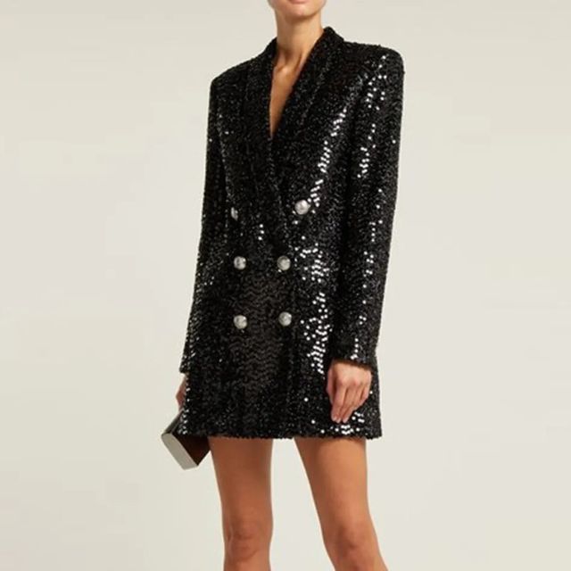 Sequin Blazer Jumpsuit with Double Breasted Buttons - Stella-Black-XS-State of Style